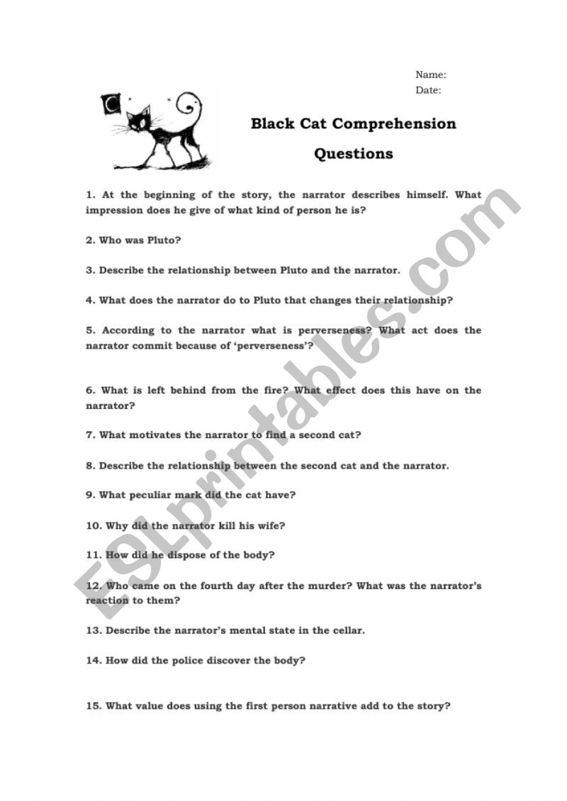 Black Cat Comprehension Questions 