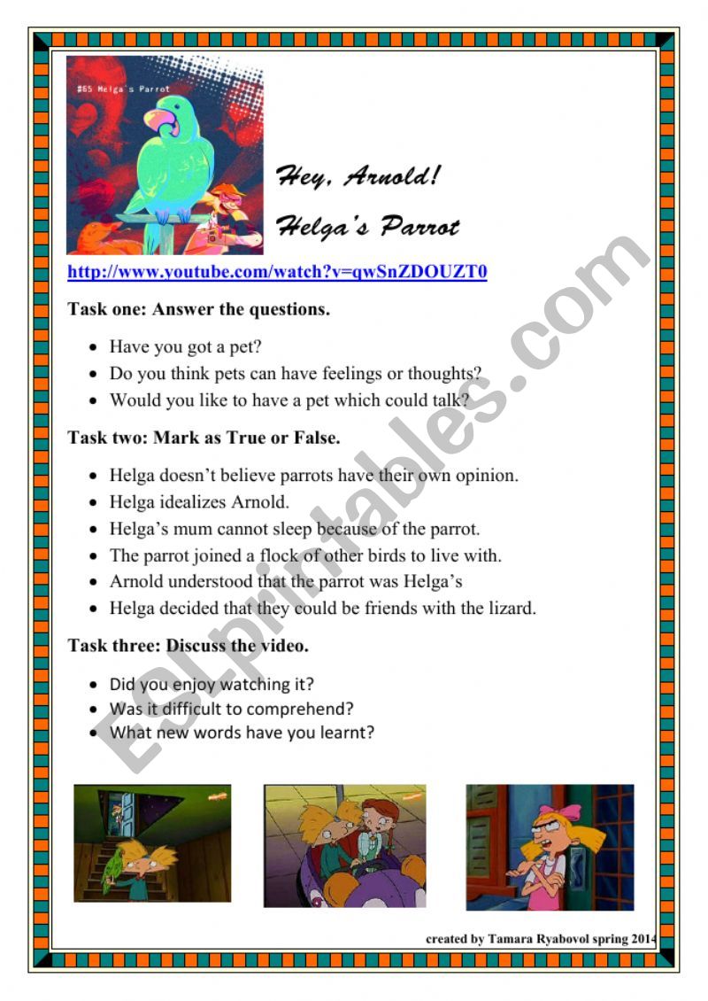 Hey, Arnold! Helgas Parrot. worksheet