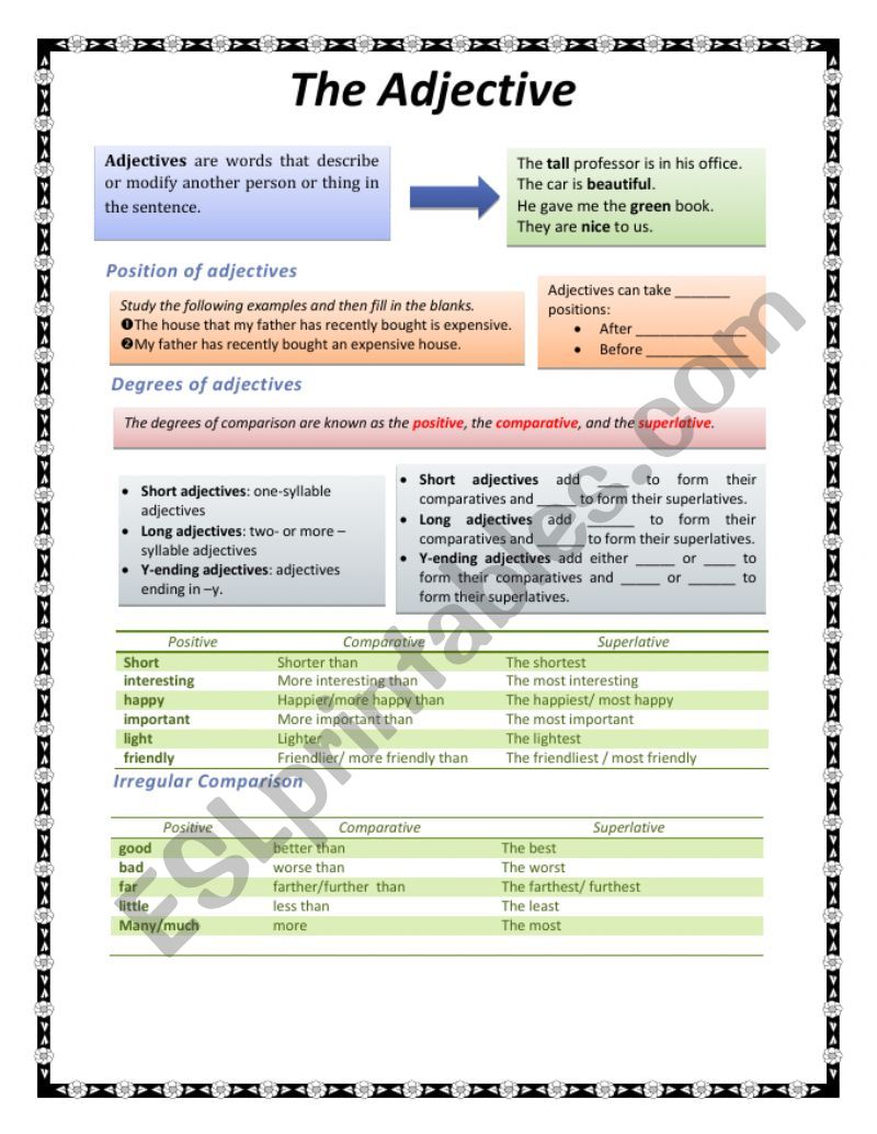 The Adjective worksheet