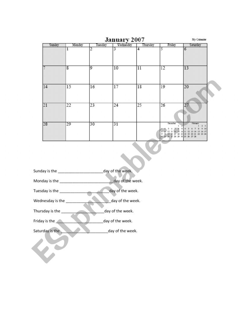 Dates, Ordinal Numbers worksheet