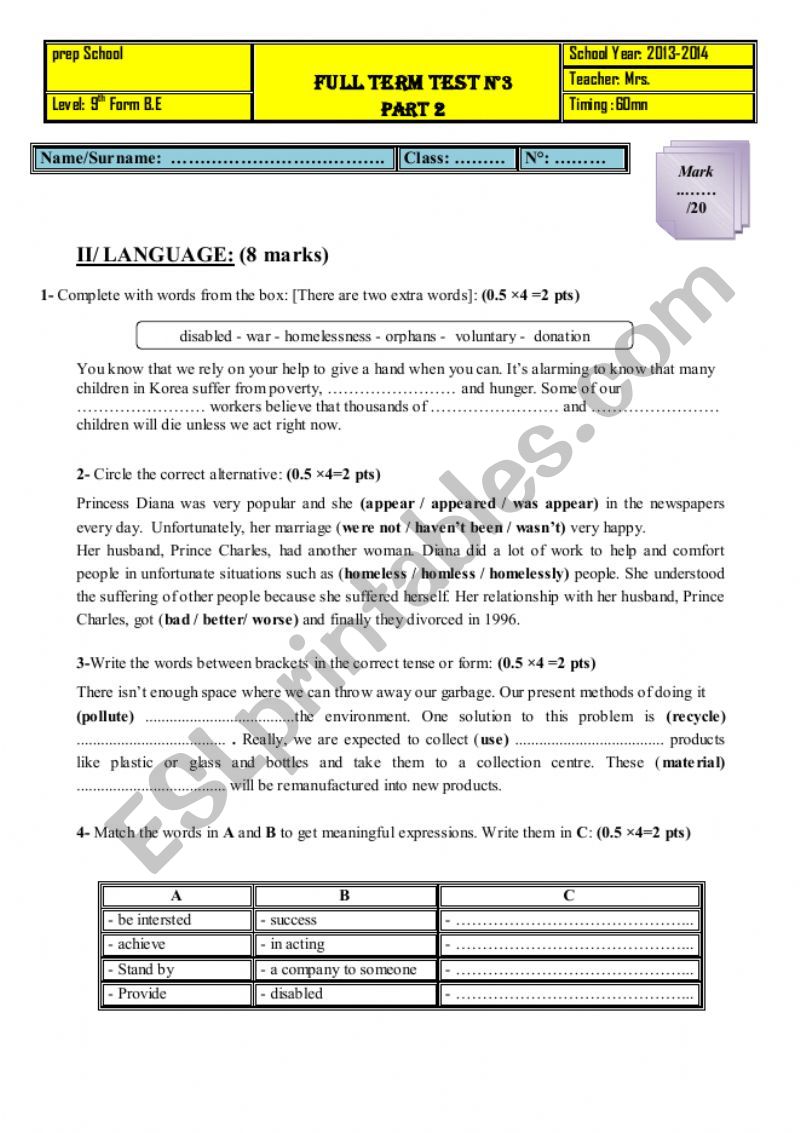 End of Term Test n3 9th Forms 2013-2014 (Part 2)