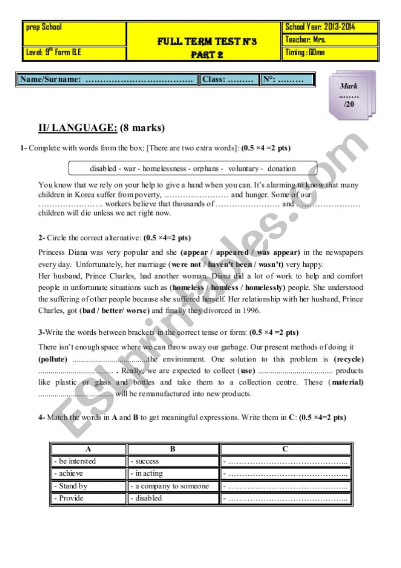 End of Term Test n3 9th Forms 2013-2014 (Part 2)