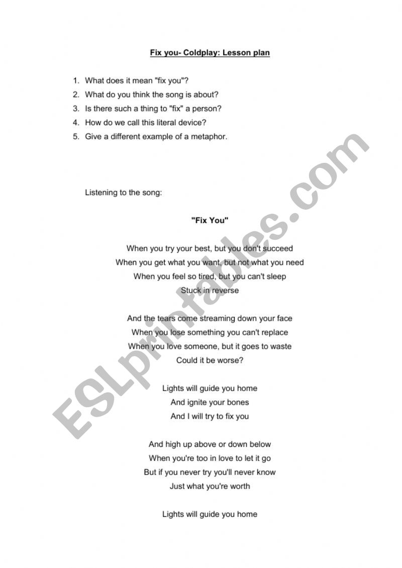 fix you worksheet