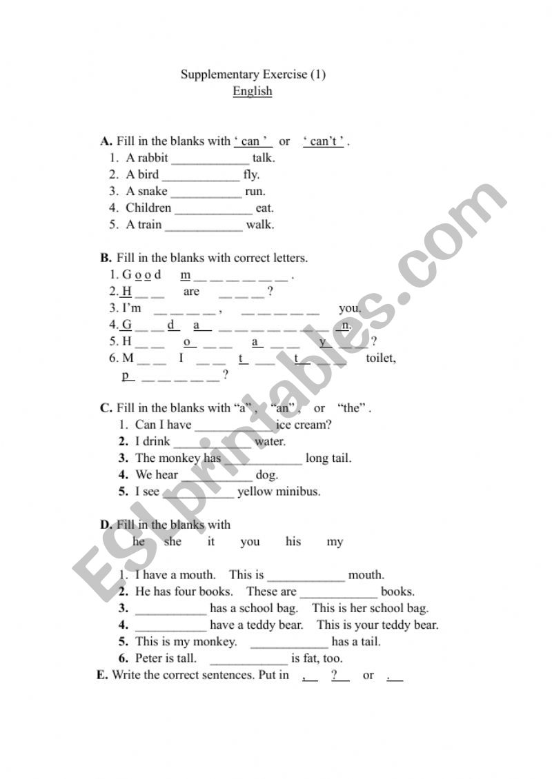 english work sheets for grammar