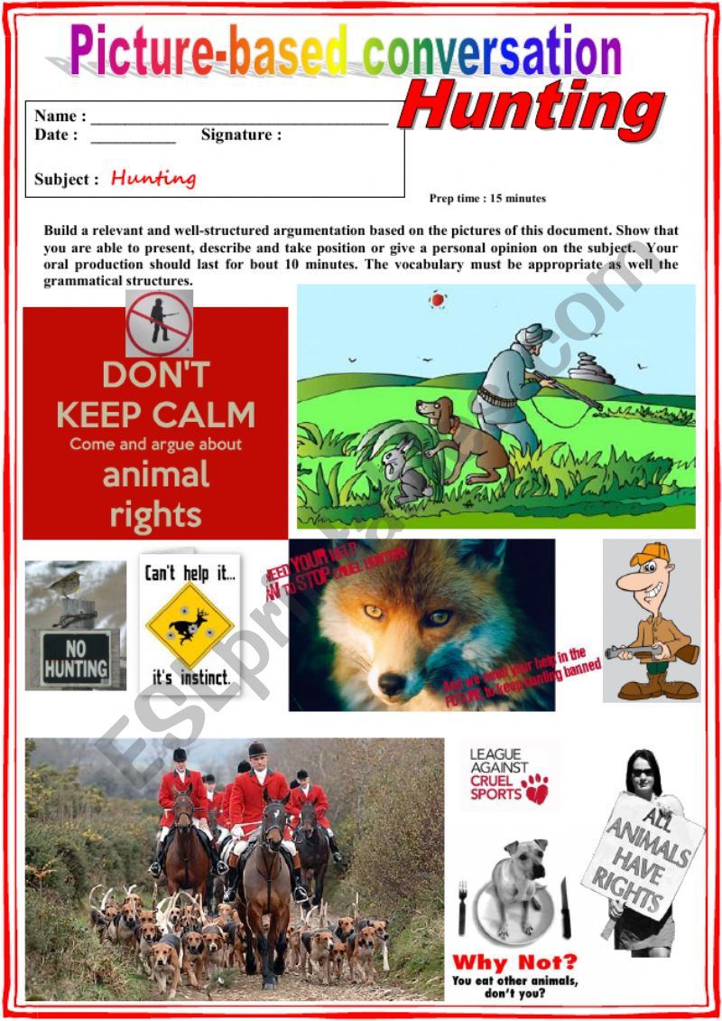 Picture based conversation.  Hunting. (Debating) 18/â€¦