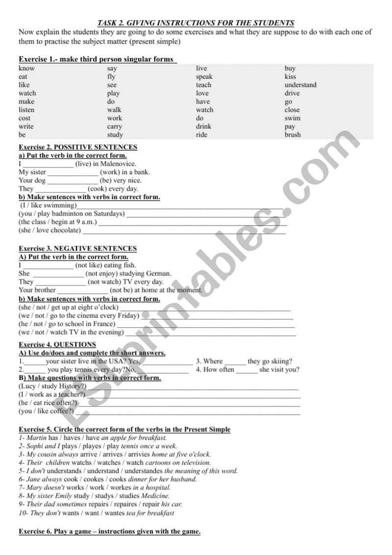 PRESENT SIMPLE EXERCISES worksheet