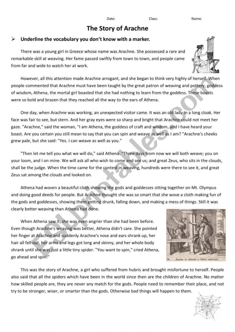 The Story of Arachne worksheet