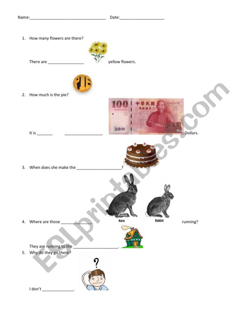 Simple fill in the blank worksheet with picture hints