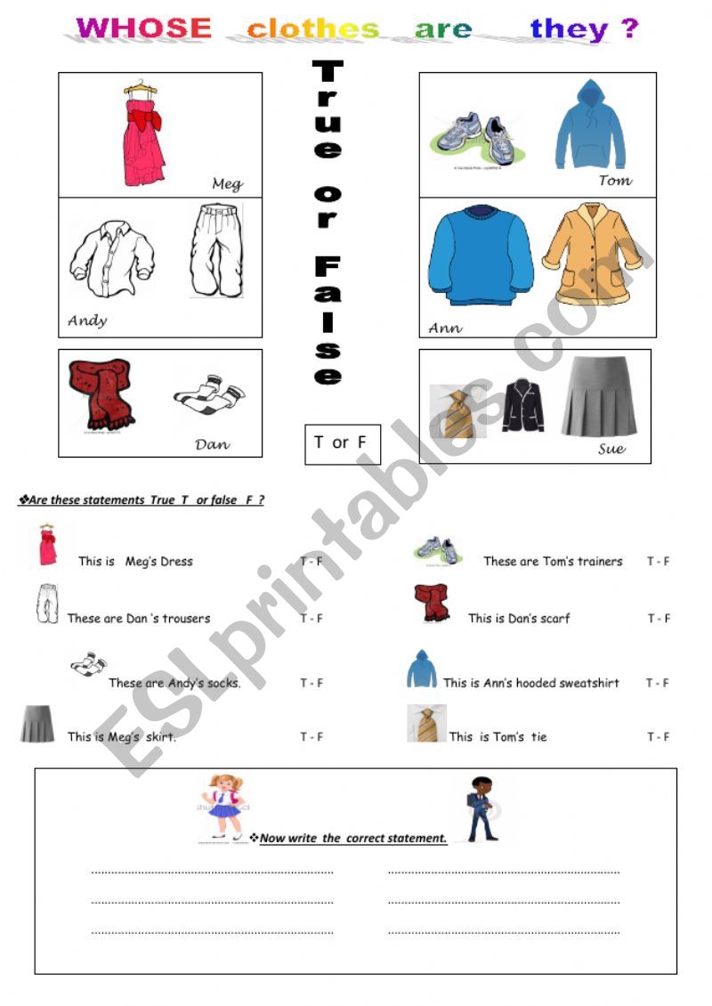 Whose clothes are they ? worksheet