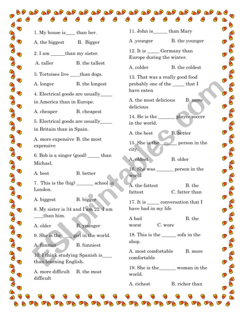 comparative and superlative worksheet