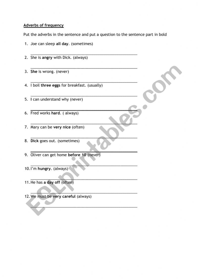 adverbs of frequency worksheet