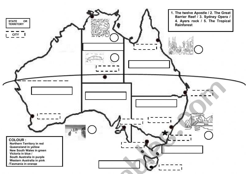 AUSTRALIA MAP worksheet