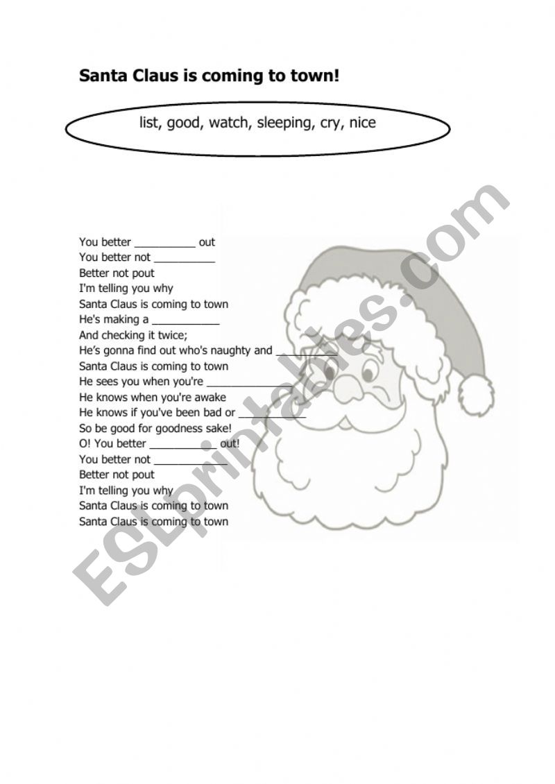 Christmas song worksheet