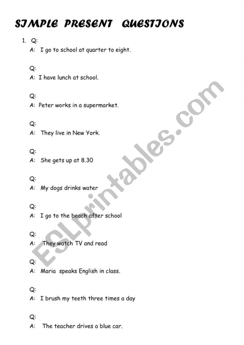 PRESENT SIMPLE QUESTIONS worksheet