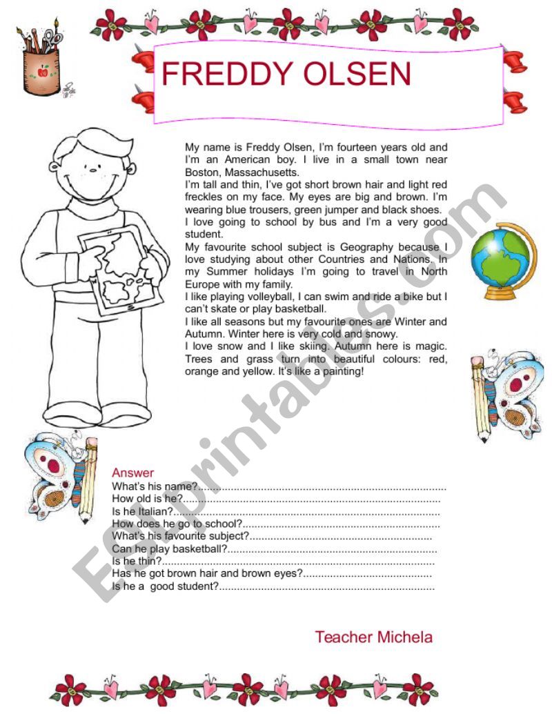 Freddy Olsen worksheet