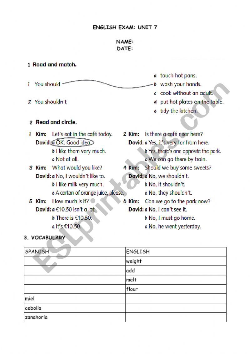 Food worksheet