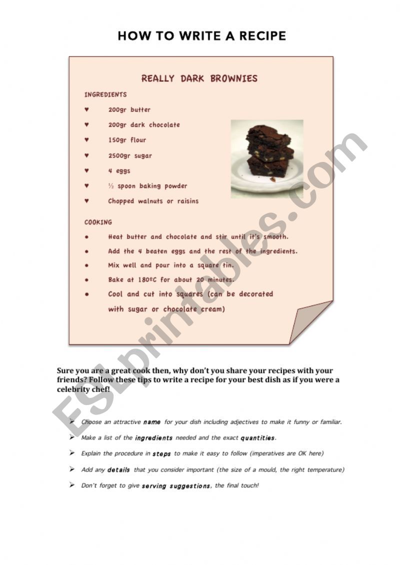 How to write a recipe worksheet
