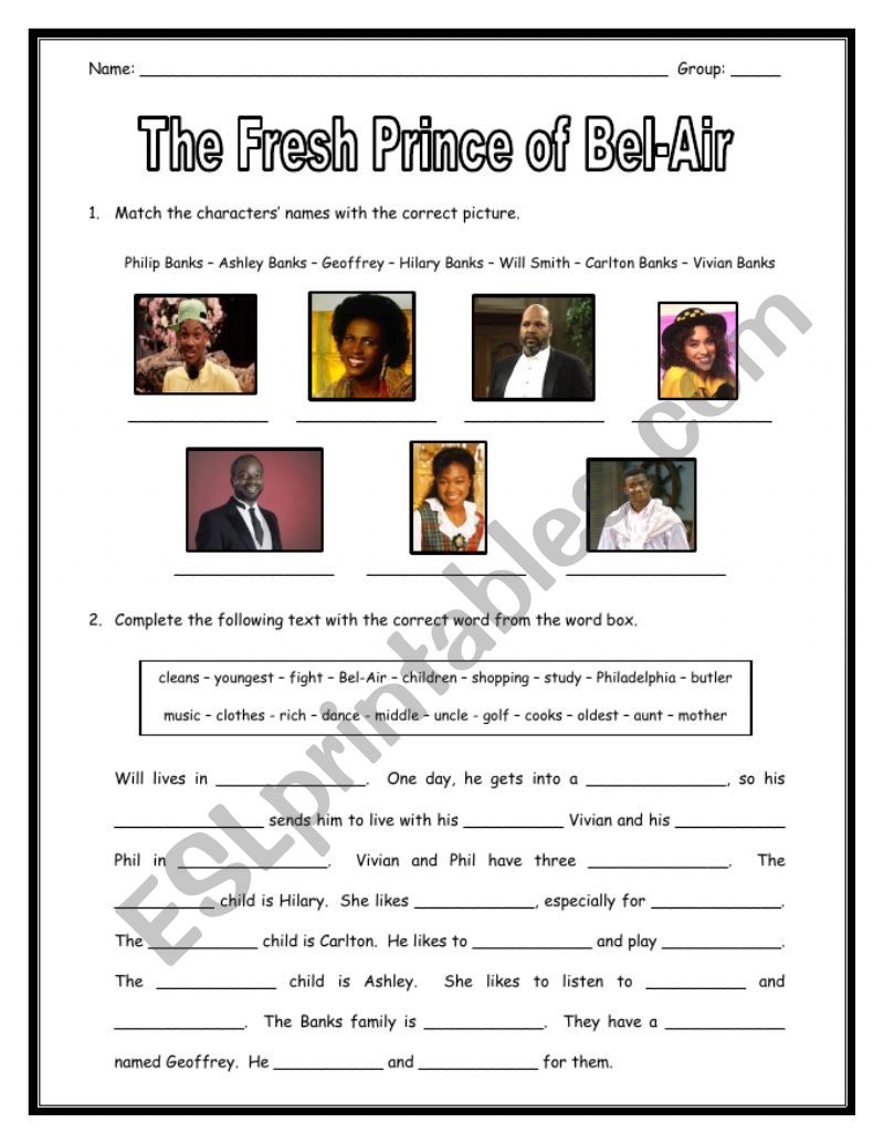 The Fresh Prince Of Bel Air Listening And Grammar Esl Worksheet By Lucien
