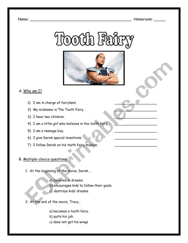 Movie activity - Tooth Fairy worksheet