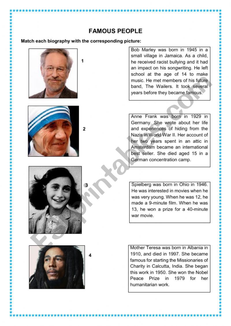 FAMOUS PEOPLE - affirmative and negative sentences