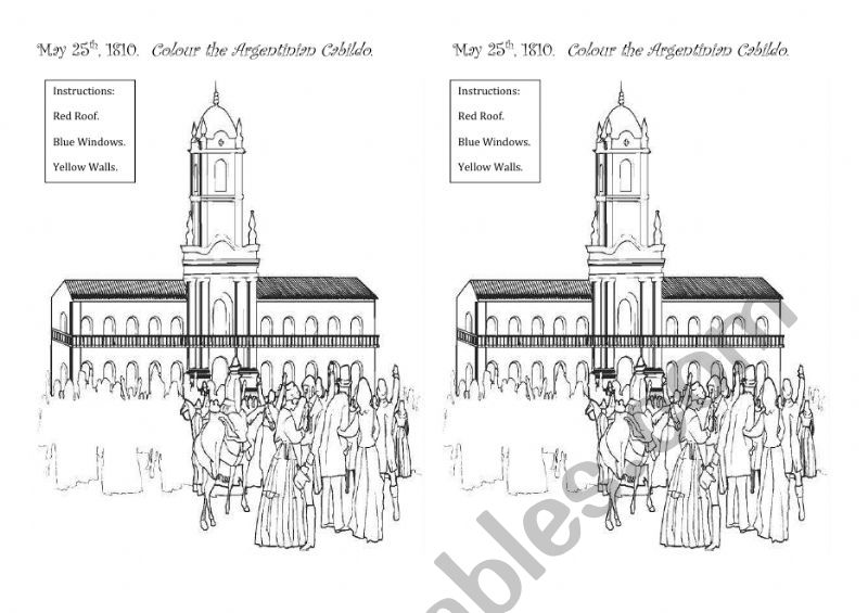 May 25, 1810. Colour the Argentinian Cabildo.