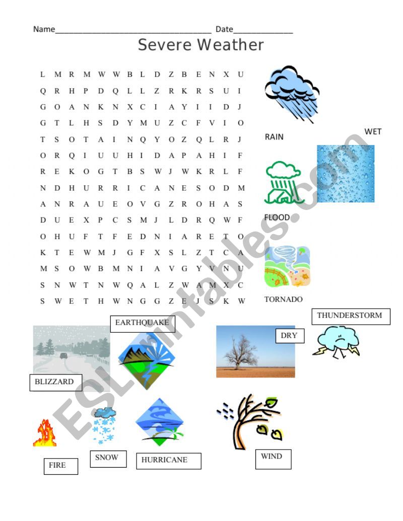 Severe Weather Word Search worksheet