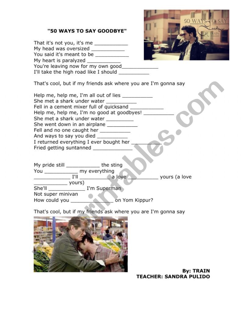 50 WAYS TO SAY GOOD BYE worksheet