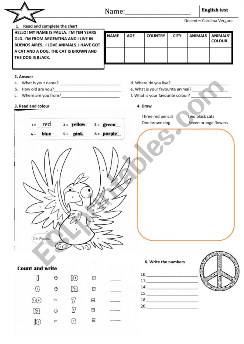 Test for young learners worksheet