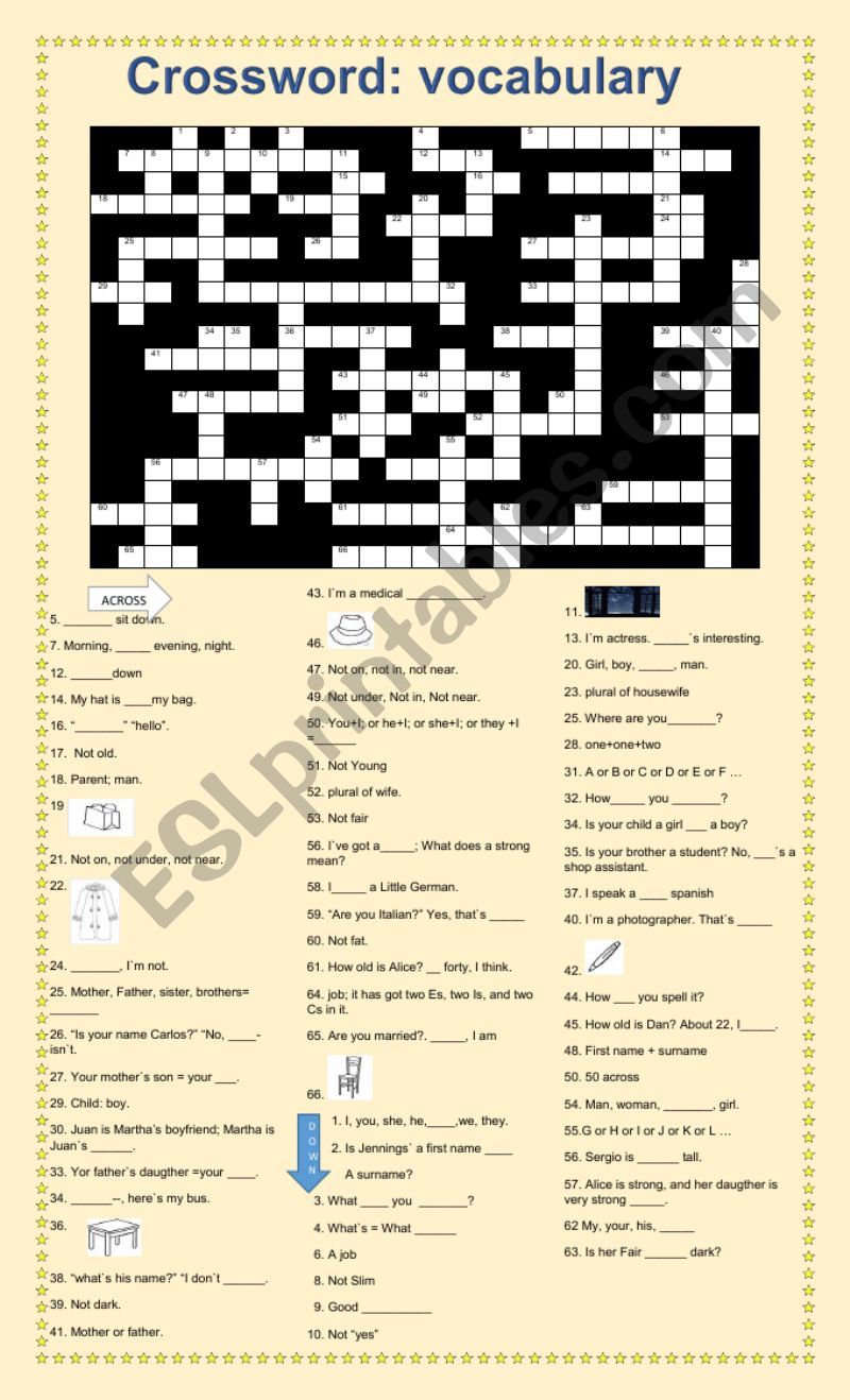 vocabulary, crossword worksheet