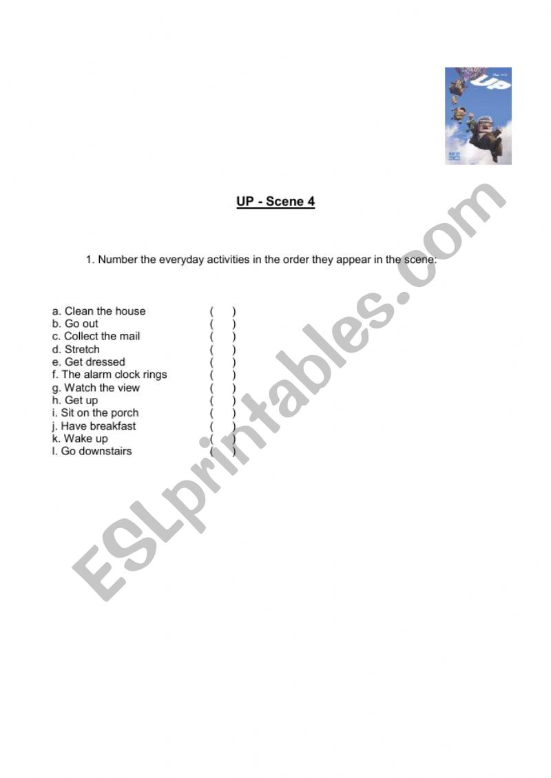 Movie Activity - Up worksheet