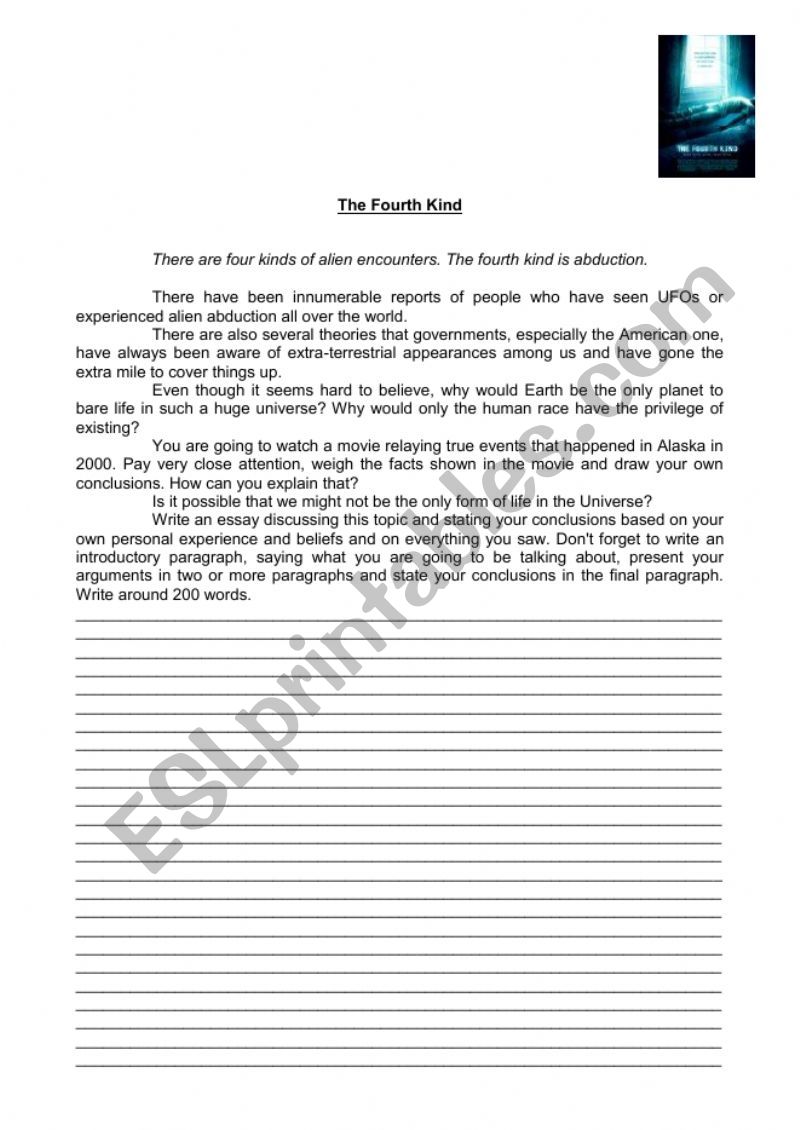 The Fourth Kind worksheet