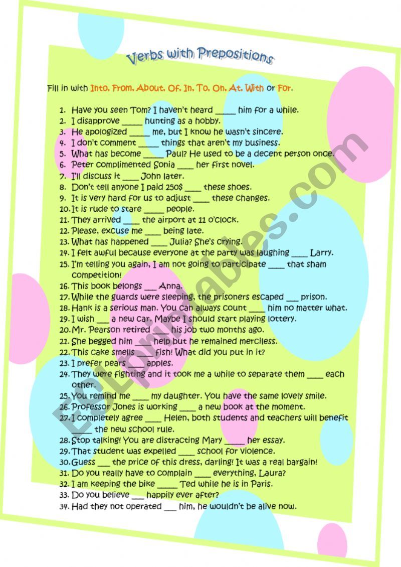 Verbs with Prepositions worksheet