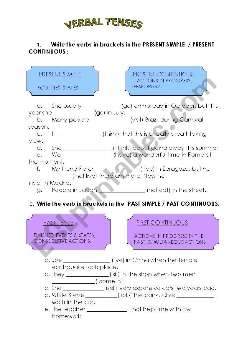 VERBAL TENSES worksheet