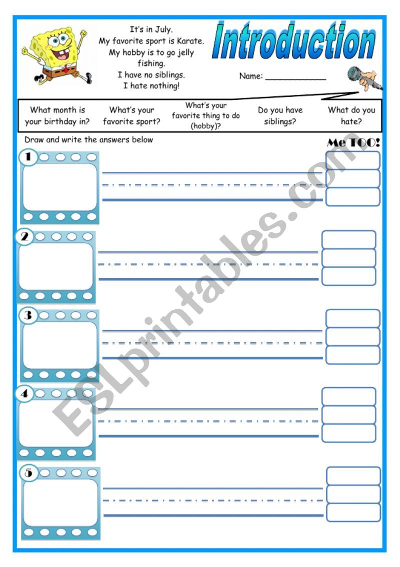 Self Introduction Game part 2 worksheet