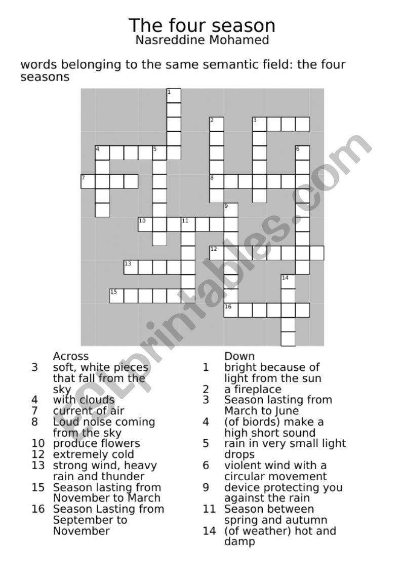 The four seasons worksheet