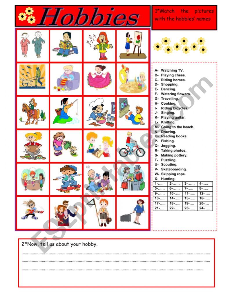 hobbies worksheet