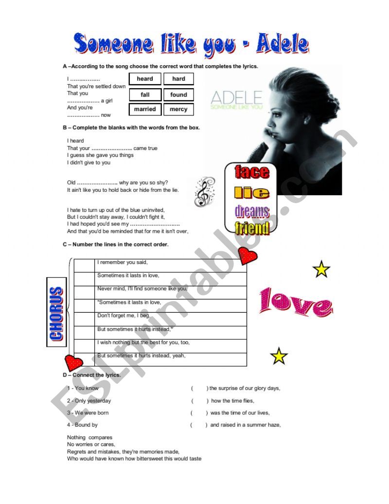 Someone Like You - Adele worksheet