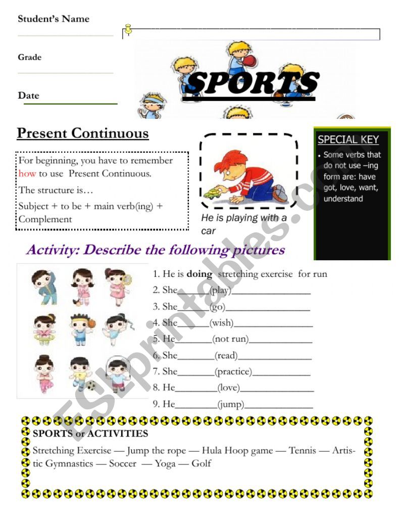 Present Continuous Sports worksheet