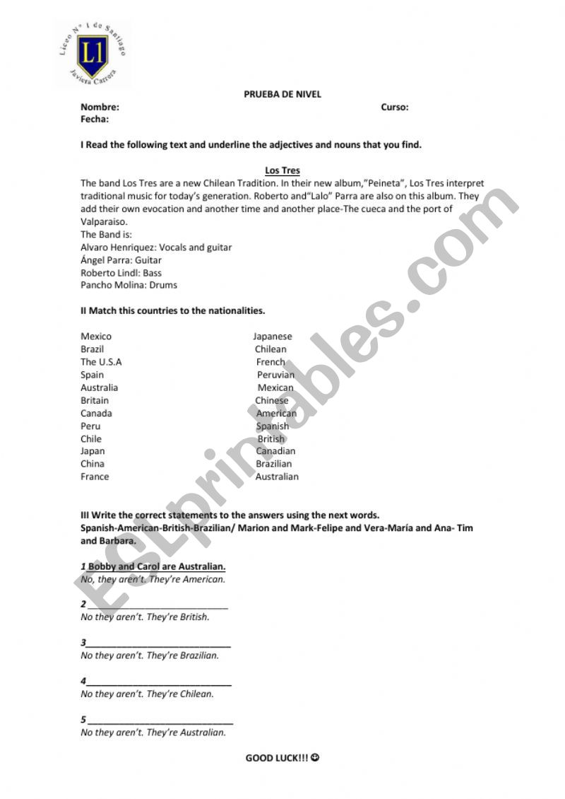 Written Test Unit Nationalities