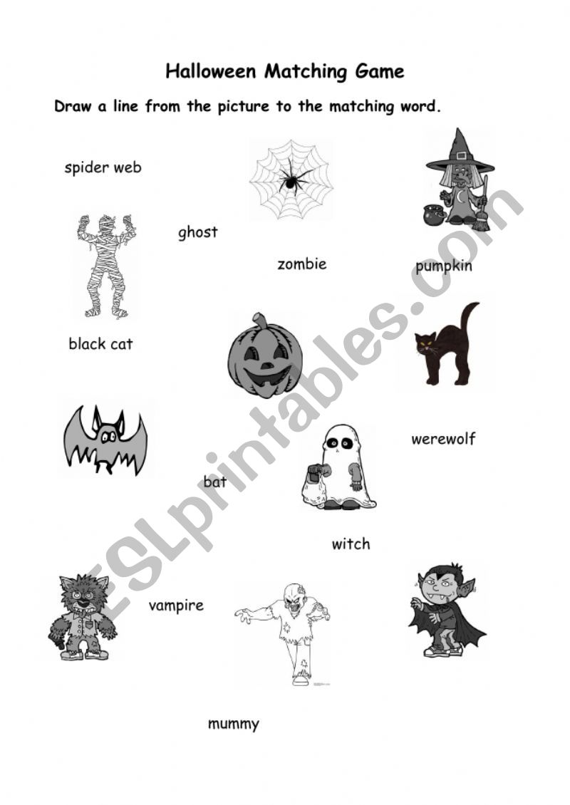 Halloween matching game worksheet
