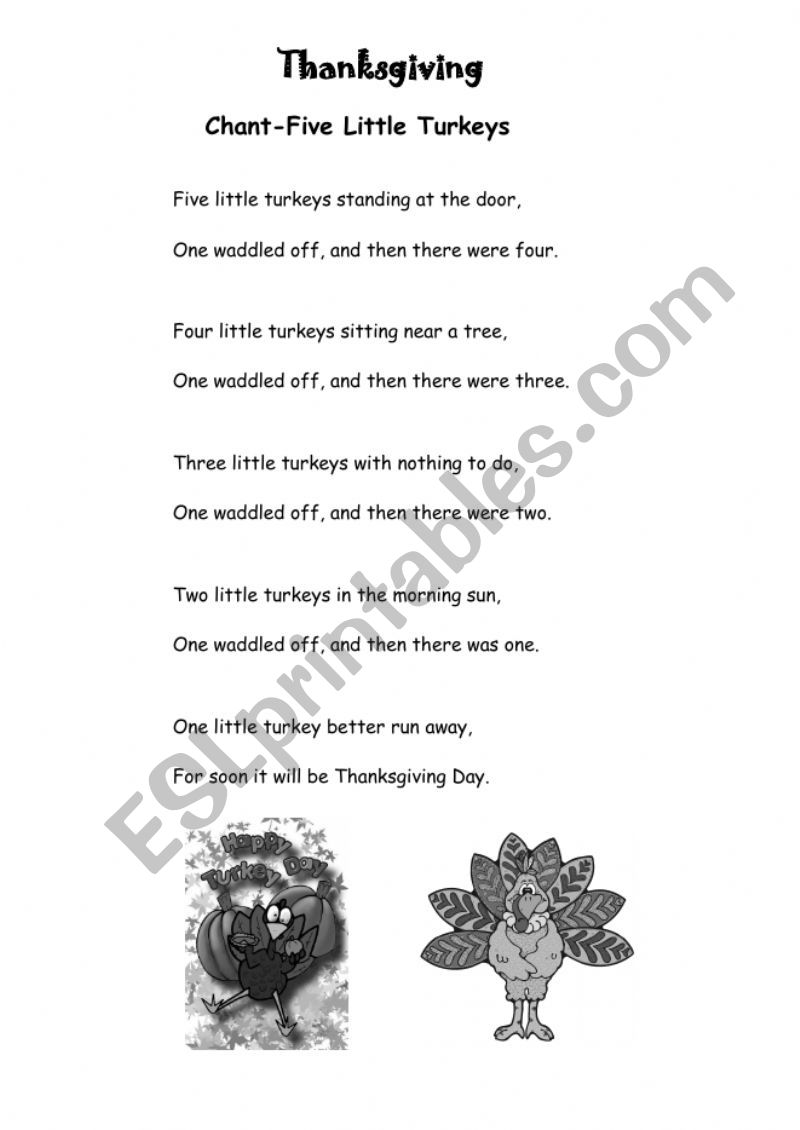 Thanksgiving song and chant worksheet