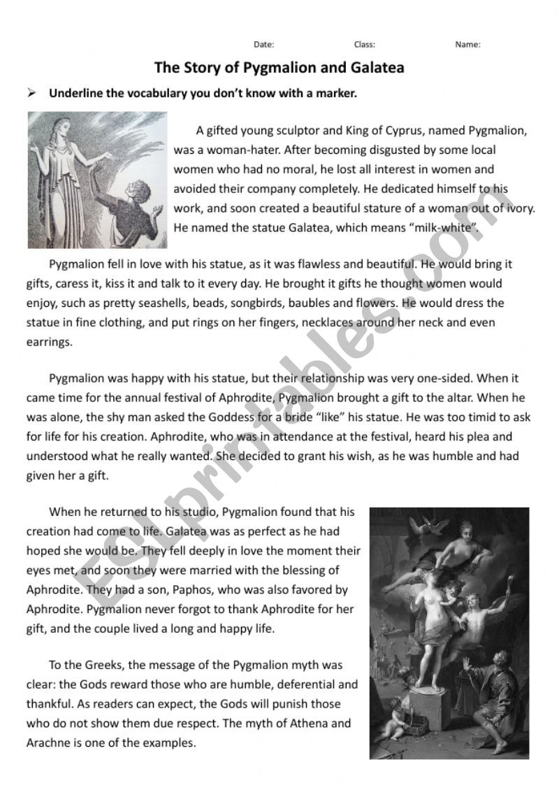 Greek Mythology - Pygmalion and Galatea