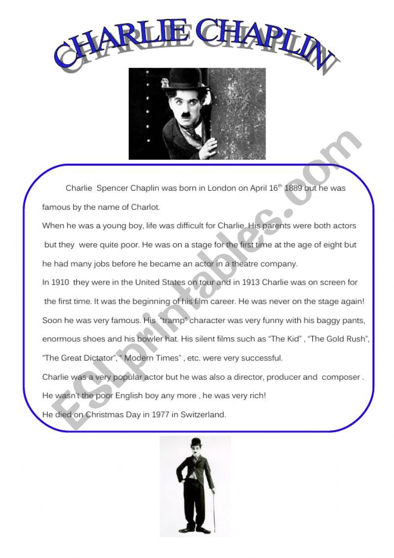 Charlie Chaplin worksheet