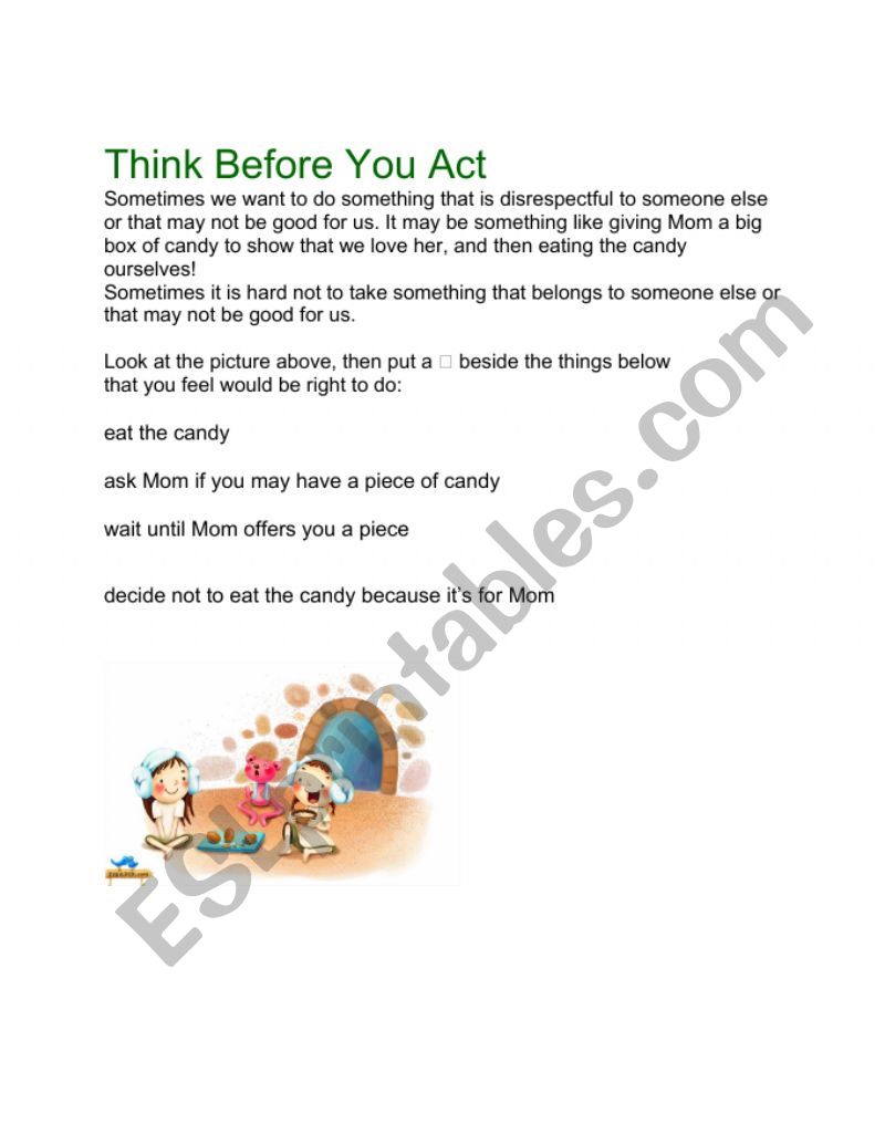Think Before You Act worksheet