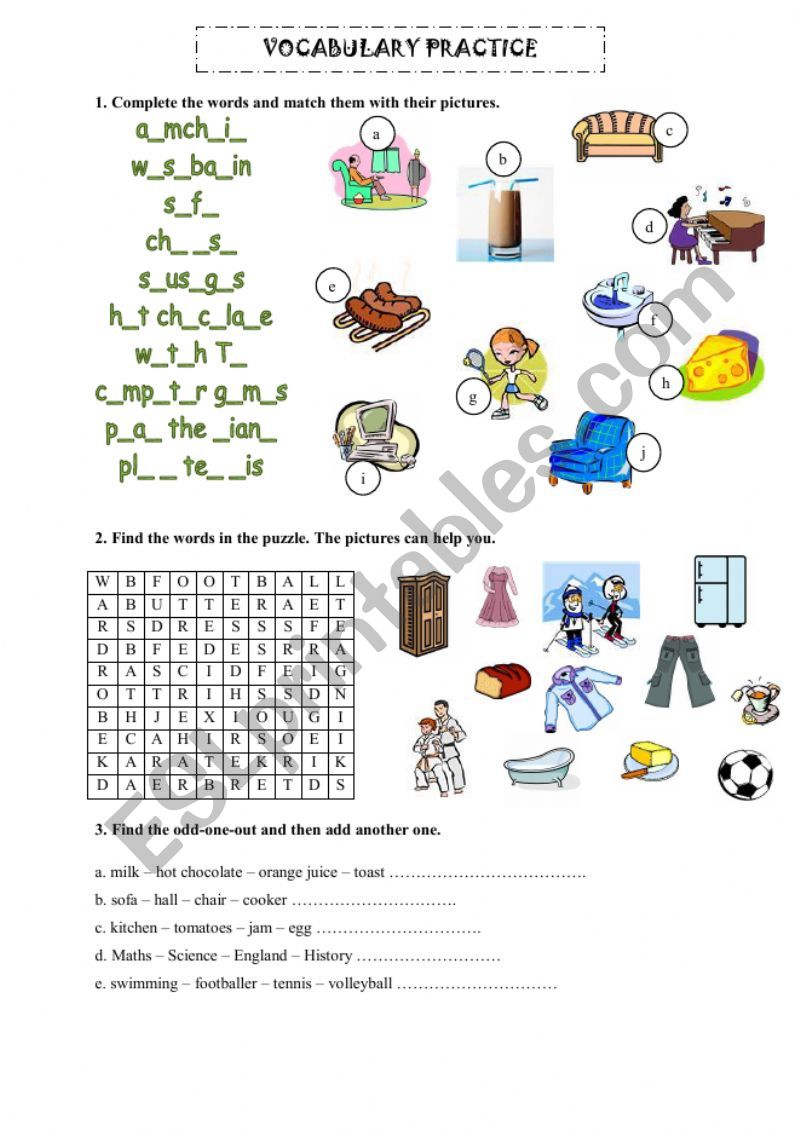 Vocabulary practice - revision - two pages
