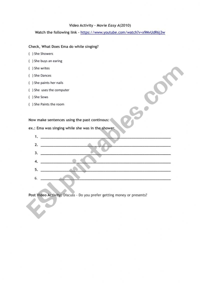 Movie: Easy A - Past continuous activity