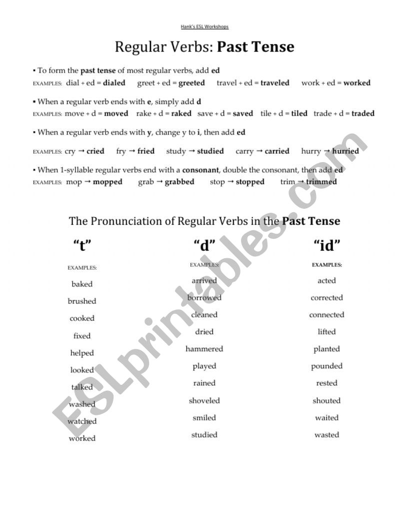 Regular Verbs: Past Tense worksheet