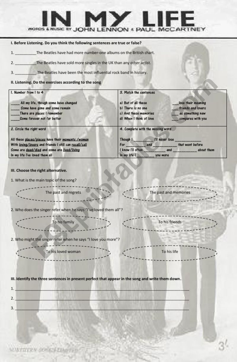 In my life - The Beatles worksheet