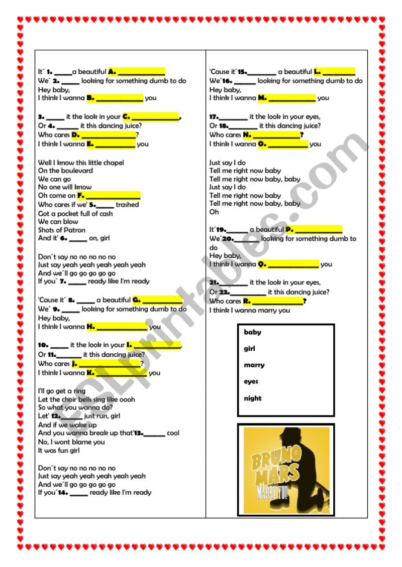 Marry You worksheet