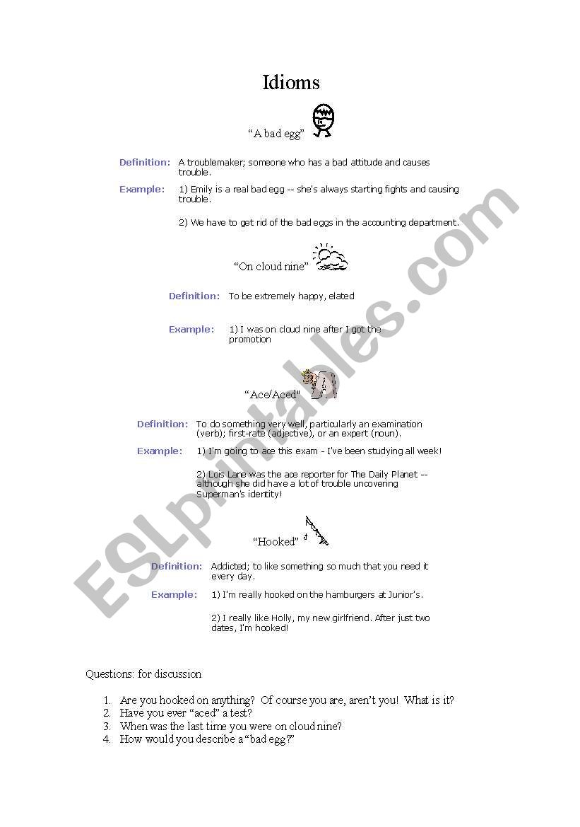 Four Idioms/Four Questions worksheet